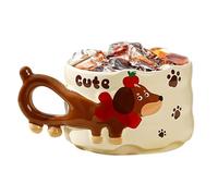 Dachshund Ceramic Mug - 3D Novelty Cup, Sculpted Puppy Handle with Glossy Finish, Premium Kiln-Fired Ceramic, Creative Drinkware Gift, Cold Weather Outdoor Water, Distinctive 3D Handle Design