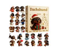 Dachshund Christmas Advent, Countdown Calendar Dachshund Figurines, 2D Flat Acrylic Collectible Cute Christmas Dog Pendant For Adults Teen Family Friends Lovers