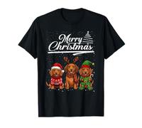 Dachshund Christmas Lights Reindeer Antlers Santa Hat Squad Maglietta