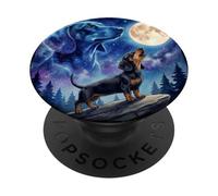 Dachshund Howling at the Moon Night Sky Dog Art PopSockets PopGrip Adesivo