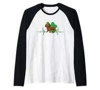 Dachshund Leprechaun Dog Heartbeat Shamrock St Patricks Day Maglia con Maniche Raglan