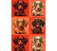 Dachshund Patterned Notebook - 6” x 9” Lined Journal, 120 Pages, red & orange background: Perfect for Dog Lovers - Cute & Stylish Notebook for Writing, Sketching, and Note-Taking