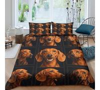 Dachshund portraitsSet Di Copripiumino microfibra 3 Pezzi stampa di 3D cerniera nascosta Realistic dog art copripiumino incluso federe aiosa ultra morbido e traspirante for bambini Single（135x200cm）