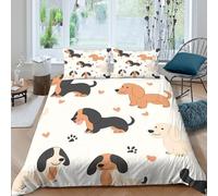 Dachshund puppiesSet Di Copripiumino ultra 3 pezzi motivo 3D con cerniera cute cartoon style copripiumino con federa traspirante ultra morbido e traspirante for bambini Super king（260x220cm）