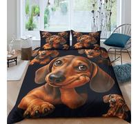 Dachshund puppiesSet Di Copripiumino ultra microfibra 3 Pezzi stampa 3D con cerniera Cute cartoon style art copripiumino incluso federe aiosa ultra morbido for ragazze Double（200x200cm）