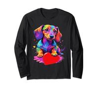 Dachshund Shirt - Colorful Dachshund Heart Graphic Maglia a Manica
