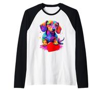 Dachshund Shirt - Colorful Dachshund Heart Graphic Maglia con Maniche Raglan