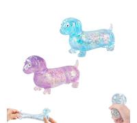 Dachshund Squishy, Glitter Weiner Dog Squishy, Sparkly Sausage Dog Gel Stretch Ball, 4.3in Mini Rainbow Stretchy Dogs with Face for Adults, Appropriate Squeeze Easily Relieves Stress (2pcs-D)