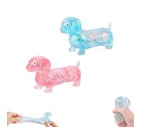 Dachshund Squishy, Glitter Weiner Dog Squishy, Sparkly Sausage Dog Gel Stretch Ball, 4.3in Mini Rainbow Stretchy Dogs with Face for Adults, Appropriate Squeeze Easily Relieves Stress (2pcs-C)