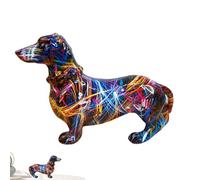 Dachshund - Statuetta in resina dipinta, effetto graffiti astratto, effetto graffiti | vibrante per cani decorati, moderno animale, accento con angolo tavolo, Bookshelf, display rack, entry Wall