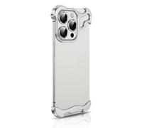 Dachsy Minimal Premium Metal Corner Pad Naked Frameless Electroplated Heat Dissipating Lightweight Phone Case for iPhone 13 14 15 16 PRO Max Plus (Silver,for iPhone 16 PRO Max)