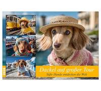 Dackel auf großer Tour - Süße Hunde entdecken die Welt (Wandkalender 2026 DIN A3 quer), CALVENDO Monatskalender: Hundekalender mit Dackeln auf ... einem neuen Ort in Europa und darüber hinaus.