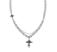 DACKLOONG Collana con ciondolo a forma di croce nera gotica, per uomo e donna, stile hip hop, catena grossa, amul