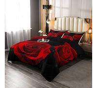 dacon rose rosse di lusso con inserto floreale e piumone per e e donne coppie amanti dei fiori romantici piumone per San Valentino Bedding Piumino rosso e nero 3 pezzi 230x220cm