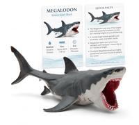 Dacono Megalodon - Giocattolo a forma di squalo, 17,8 cm, con mascella | Figura di squalo megalodonte con mascella mobile e scheda informativa per giochi oceanici, progetti in classe