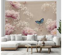 DACRWEKZ 150x200cm Arazzo Farfalla di peonia Camera Tappezzerie Piante e fiori Arte muraria Giapponese Pittura, beige