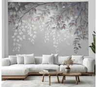 DACRWEKZ 150x200cm Arazzo Foglie acquerellate Camera Tappezzerie Illustrazioni botaniche Arte muraria Giapponese Pittura, grigio chiaro