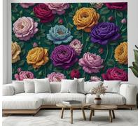 DACRWEKZ 180x230cm Arazzo Rose colorate Camera Tappezzerie Piante e fiori Arte muraria Giapponese Pittura, verde