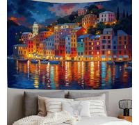 DACRWEKZ Arazzo da parete con Paesaggio romantico, decorazione da parete, Edifici cittadini sul mare, estetico per camere da letto, dormitori, stanze da letto, 230 x 180cm