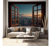 DACRWEKZ Arazzo Gli alti edifici fuori dalla finestra, Telo da Parete Stile città 3D, Arte da Parete Tapisserie per Soggiorno Camera da Letto Dormitorio, Decorazione da Parete, 100 x 70cm