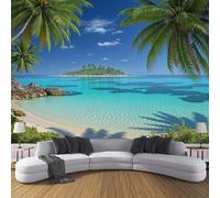 DACRWEKZ Carta Da Parati Fotografica Paesaggio della spiaggia Isola delle palme - blu - Carta per Pareti Soggiorno Camera Da Letto Sala Fotomurali In seta (150x105cm)