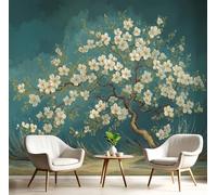 DACRWEKZ Carta da Parati in Seta 250x175cm 3D Fiori retrò Albero dai fiori bianchi Wallpaper Per Soggiorno Camera Letto Sala Ufficio Decorazione