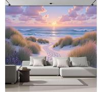 DACRWEKZ Carta Da Parati Panoramica Rosa 400x280cm - Scenario da sogno tessuto seta, Decor Carta da Parati Sentiero sulla spiaggia Erba selvatica, per Soggiorno Cucina Corridoio Muro Di Sfondo -