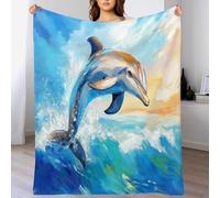 DACRWEKZ Coperta in pile di flanella, Dipinto ad olio dell'oceano coperta in microfibra, morbida e leggera, per letto, divano,blu Illustrazioni di delfini, per tutte le stagioni, calda150 x 200cm