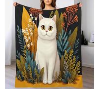 DACRWEKZ Coperta in pile di flanella, Piante e fiori coperta in microfibra, morbida e leggera, per letto, divano,giallo Il gatto bianco se ne va, per tutte le stagioni, calda, decorativa220 x 240cm