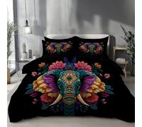 DACRWEKZ Copripiumino Mandala style 230x220cm + 2 federa 65 x 65 cm bianco Turquoise Elephant Flower set da letto matrimoniale per adulti set di copripiumino in microfibra con cerniera