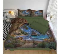 DACRWEKZ Copripiumino Scenario naturale Spiaggia della Chiesa 200x200cm blu-marrone per Letto 2 Persone, copripiumino in microfibra morbida e confortevole, texture piacevole sulla pelle e traspirante