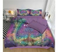 DACRWEKZ Copripiumino Universo misterioso Matrimoniale 230x220cm con 2 Federe|Microfibra Morbida Traspirante - Reversibile Anello dell'albero Cielo stellato 3 Pezzi - Viola