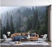 DACRWEKZ Panorama Carta Da Parati Verde Scuro Foresta Di Montagna Avvolta Nella Nebbia 250x175cm Decorazione Da Muro Xxl Poster Gigante Design Cameretta Scenario Naturale Effetto 3D Per Soggiorno