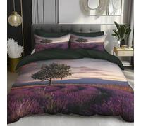 DACRWEKZ Set Copripiumino Illustrazioni di paesaggi Tramonto alla lavanda Parure Copripiumino Una Piazza e Mezza 200x200cm con 2 Federa 50x75 cm Completo Sacco Parure Letto Viola