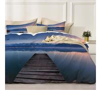 DACRWEKZ Set Copripiumino Matrimoniale Size Blu scuro, Cielo e montagne innevate set biancheria da letto in microfibra morbida, Il lago è calmo copripiumino con 2 federe, ideale per adulti,