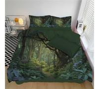 DACRWEKZ Set Copripiumino Matrimoniale Size Verde, Luce Del Sole Sul Sentiero E Sui Rami set biancheria da letto in microfibra morbida, Giungla Naturale copripiumino con 2 federe, ideale per adulti