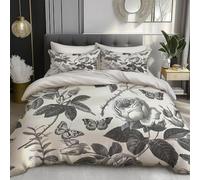 DACRWEKZ Set Copripiumino Piante retrò Rose e farfalle Copripiumino Una Piazza e Mezza 260x220cm con 2 Federa Completo Sacco Parure Letto grigio antracite