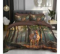 DACRWEKZ Set Copripiumino Stampe animali Foresta degli alci Parure Copripiumino Una Piazza e Mezza 200x200cm con 2 Federa 50x75 cm Completo Sacco Parure Letto giallo brunastro