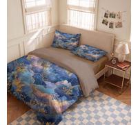 DACRWEKZ Set Copripiumino Texture onirica Matrimoniale 230x220cm | Copripiuminos 2 Pezzi in Microfibra Con Nuvole foglie dorate luce fluida, Comprendente 1 Copripiumino + 1 Federe, Blu