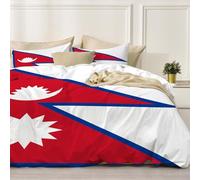 DACRWEKZ Set di biancheria da letto Matrimoniale Comforter per tutte le stagioni con 2 federe, 3 pezzi, set di biancheria da letto Disegno geometrico bandiera del Nepal Rosso e blu con chiusura lampo