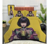 DACRWEKZ Stile anime Piumino letto Matrimoniale con federe, Piumino trapuntato con motivo Bella ragazza per tutte le stagioni, leggero e caldo,200 x 200 cm,Curcuma