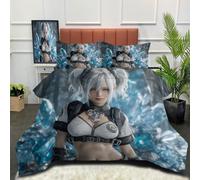 DACRWEKZ Stile anime Piumino letto Matrimoniale con federe, Piumino trapuntato con motivo Ragazza con coda di cavallo gemella per tutte le stagioni, leggero e caldo,240 x 220 cm,blu