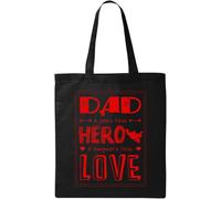 Dad A Son's First Hero A Daughter's First Love Borsa tote in cotone ecologico naturale nero, Nero , Taglia unica