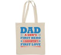Dad A Son's First Hero A Daughter's First Love Borsa tote in cotone naturale blu e rosso bianco