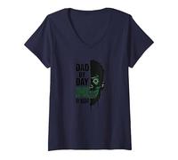 Dad by Day Zombie by Night: Regalo del Padre spettrale Maglietta con Collo a V, Donna, Navy, M