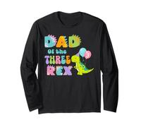 Dad-of-The-Three Rex Compleanno Dinosauro Famiglia Matching Maglia a Manica