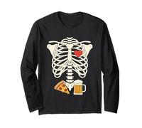 Dad Skeleton Halloween Beer Pizza Funny Pregnancy Couple Maglia a Manica