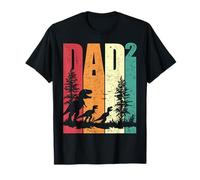 Dad Squared Jurassic Dino Dad with Two Kids Retro Silhouette Maglietta