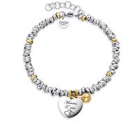 Dada Gioielli- Bracciale Donna Campanella e Cuore Frase Amore Mamme Bi-Lingua 17+3 cm (Argento + Oro)