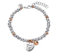 Dada Gioielli- Bracciale Donna Campanella e Cuore Frase Amore Mamme Bi-Lingua 17+3 cm (Argento + Oro Rosa)